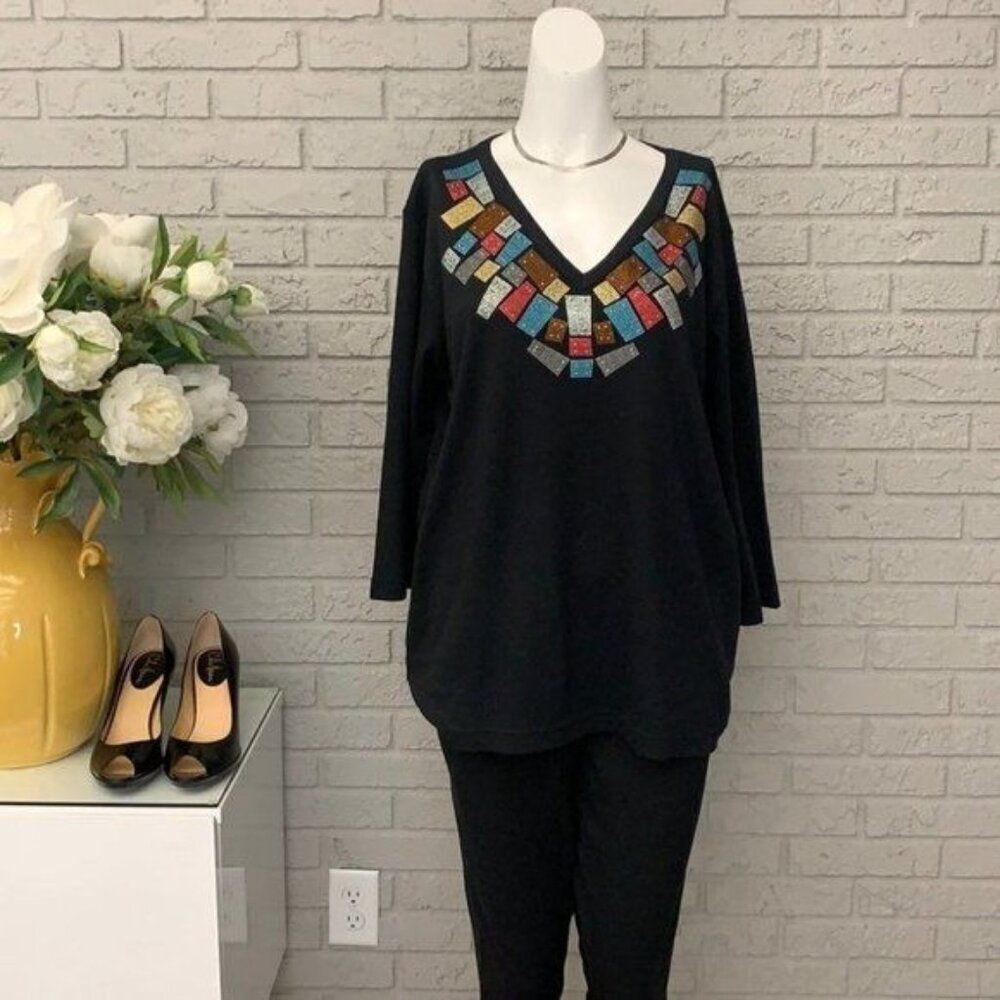 Isaac Design Casuals Women Multicolored V-Neckline Tunic Size XL